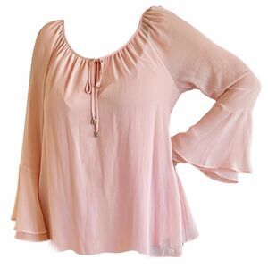 Marled Blouse Sz Large Blush Pink Flowy Peasant Boho Bohemian Long Sleeve Soft